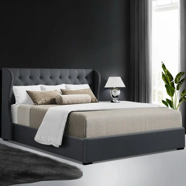 Artiss Issa Bed Frame Fabric Gas Lift Storage - Charcoal Queen Deals499