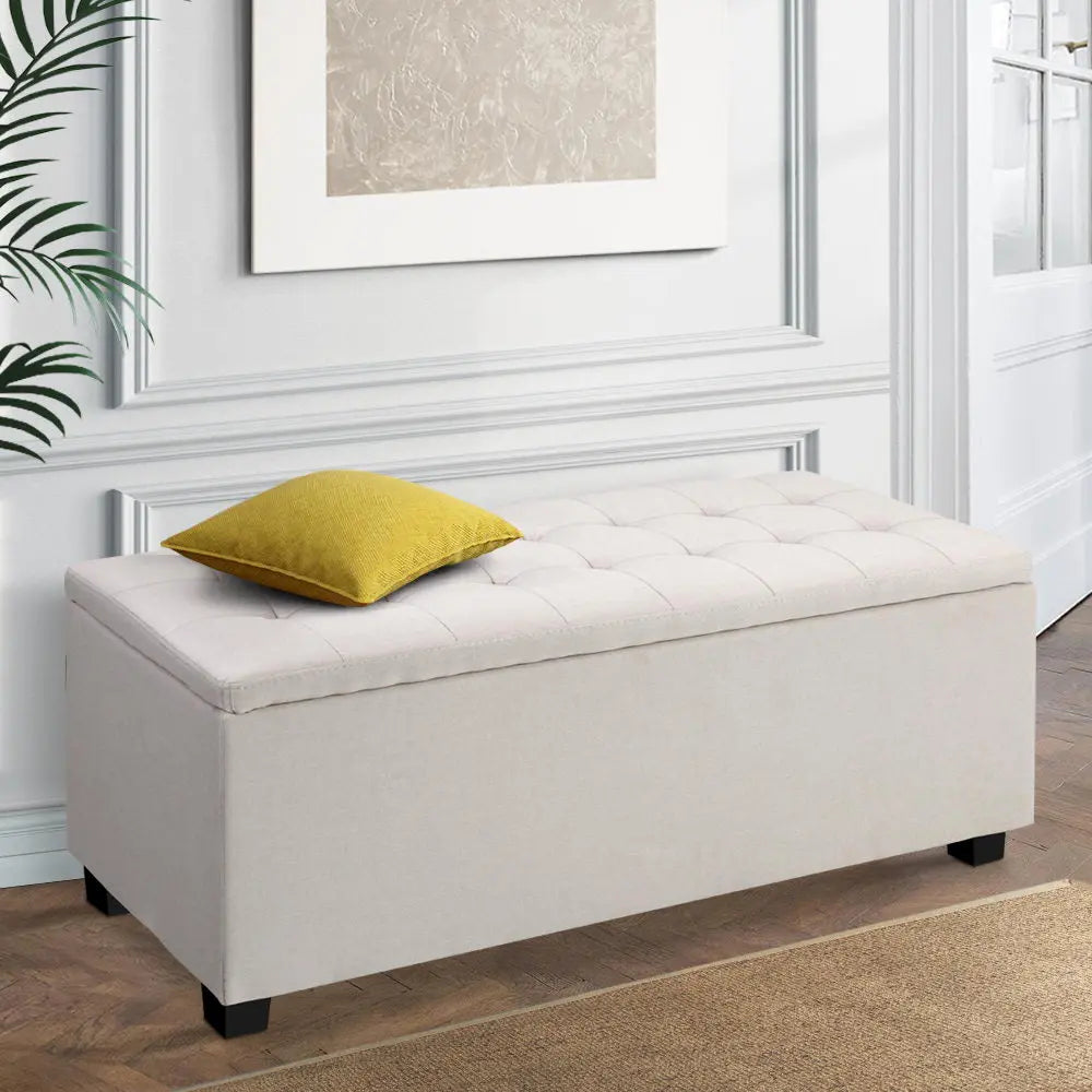 Artiss Large Fabric Storage Ottoman - Beige Deals499