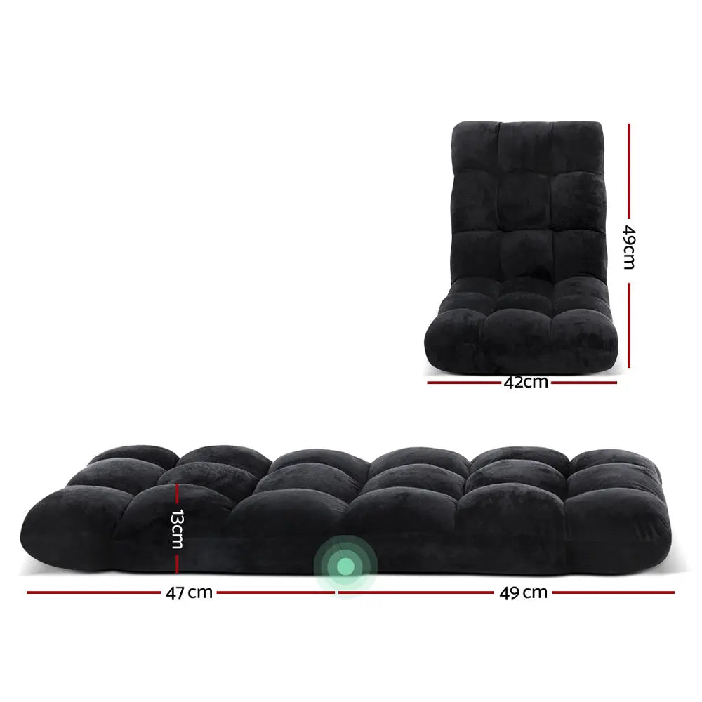 Artiss Lounge Sofa Floor Recliner Futon Chaise Folding Couch Black Deals499