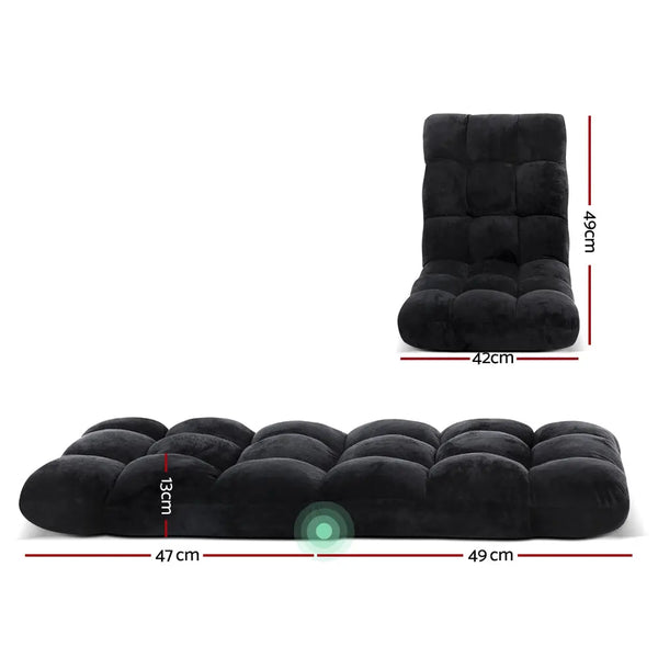 Artiss Lounge Sofa Floor Recliner Futon Chaise Folding Couch Black Deals499