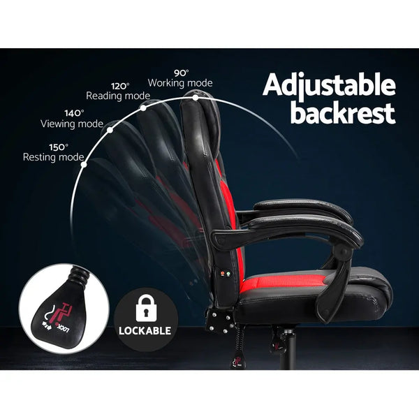 Artiss Massage Office Chair Gaming Computer Seat Recliner Racer Red Deals499
