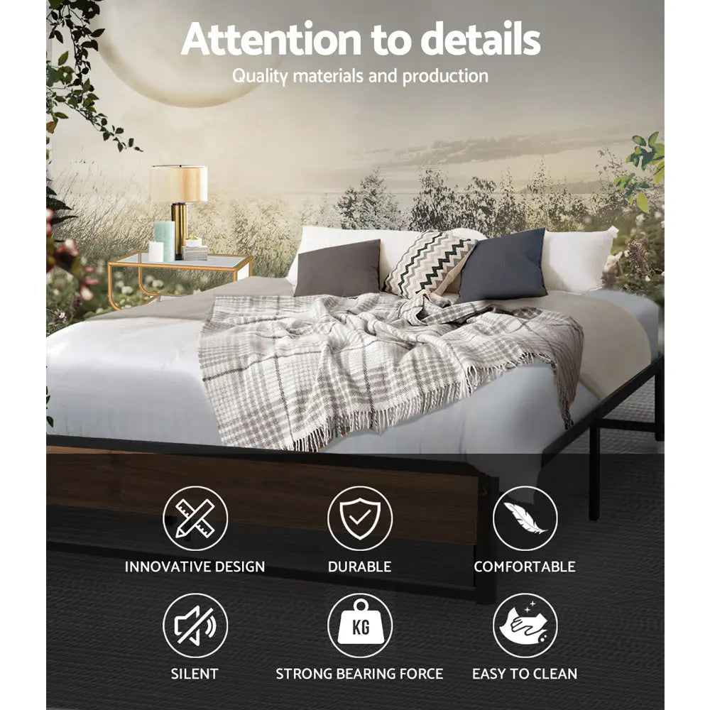 Artiss Metal Bed Frame Queen Size Mattress Base Platform Foundation Wooden OSLO Deals499