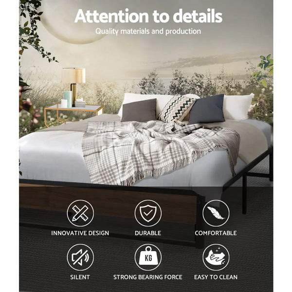 Artiss Metal Bed Frame Queen Size Mattress Base Platform Foundation Wooden OSLO Deals499