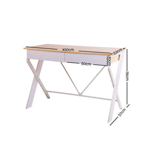 Artiss Metal Desk with Drawer - White with Oak Top Deals499