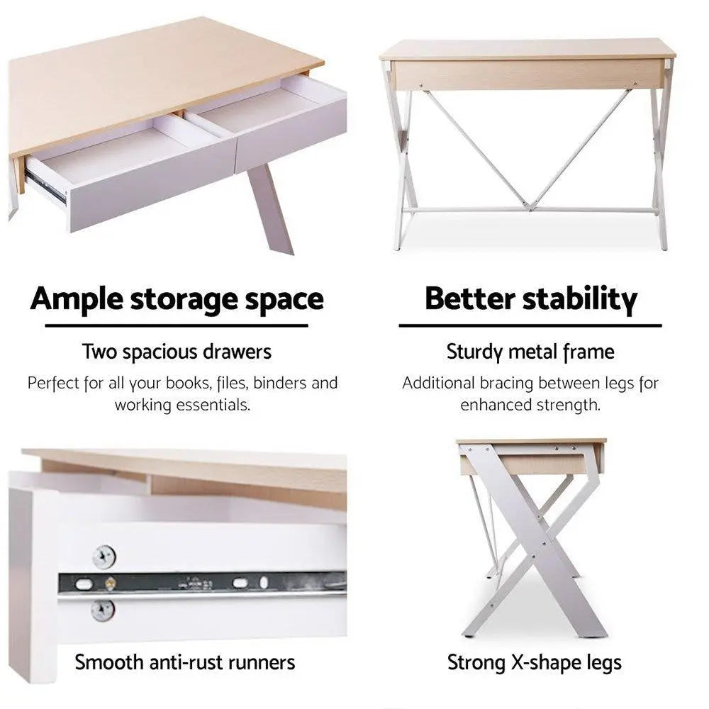 Artiss Metal Desk with Drawer - White with Oak Top Deals499