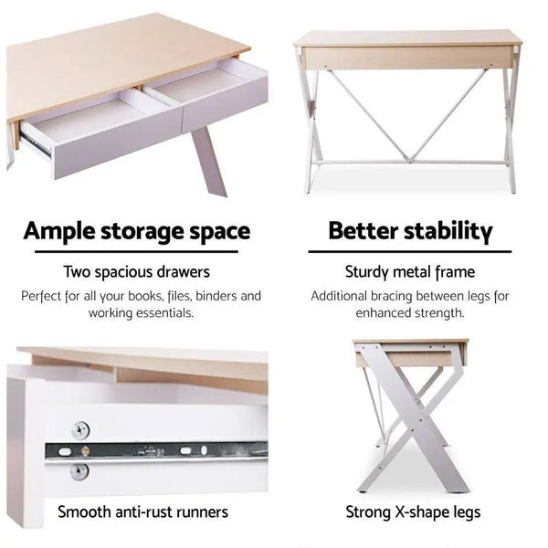 Artiss Metal Desk with Drawer - White with Oak Top Deals499