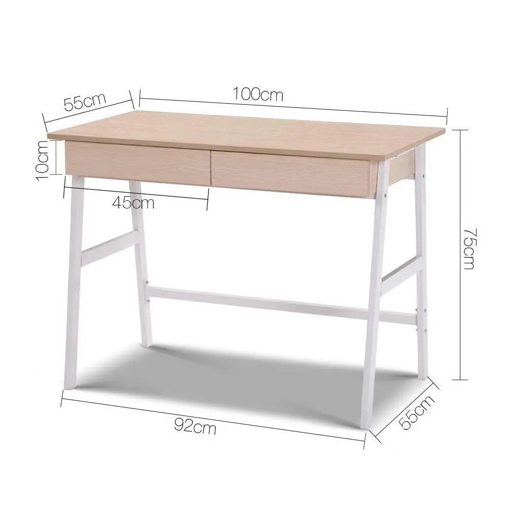 Artiss Metal Desk with Drawer - White with Oak Top Deals499