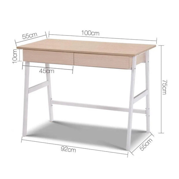 Artiss Metal Desk with Drawer - White with Oak Top Deals499