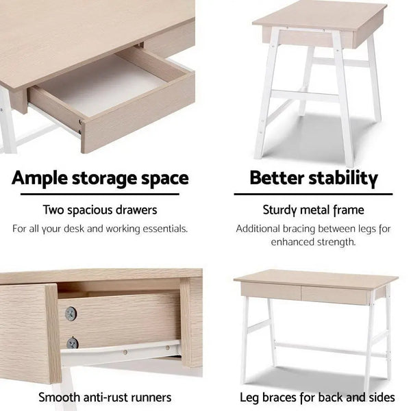 Artiss Metal Desk with Drawer - White with Oak Top Deals499