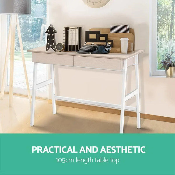 Artiss Metal Desk with Drawer - White with Oak Top Deals499