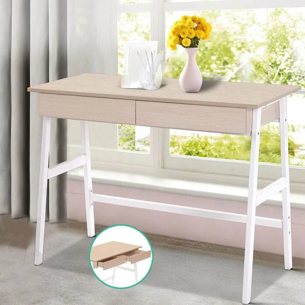 Artiss Metal Desk with Drawer - White with Oak Top Deals499