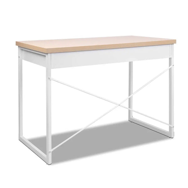 Artiss Metal Desk with Drawer - White with Wooden Top Deals499