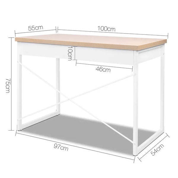 Artiss Metal Desk with Drawer - White with Wooden Top Deals499