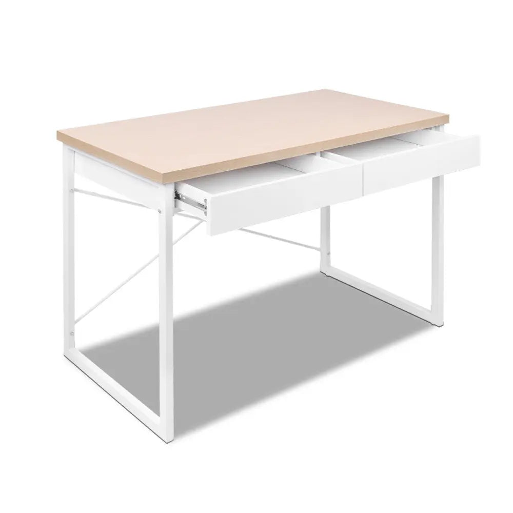 Artiss Metal Desk with Drawer - White with Wooden Top Deals499