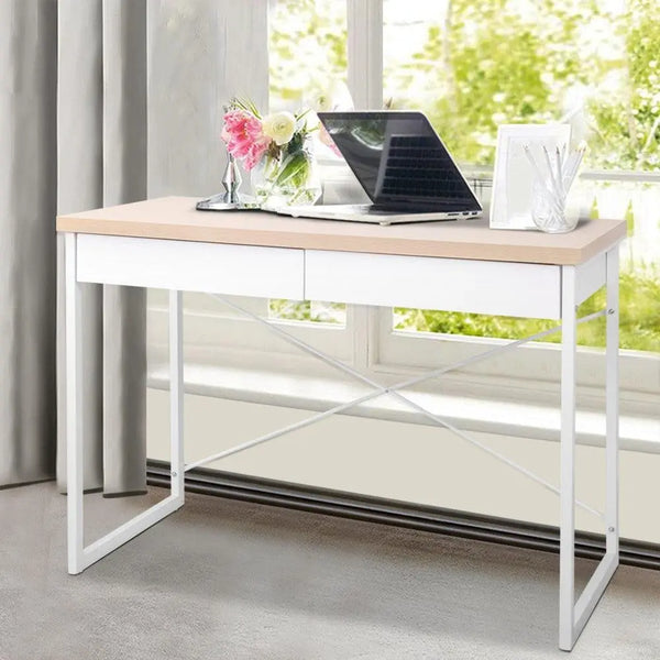 Artiss Metal Desk with Drawer - White with Wooden Top Deals499