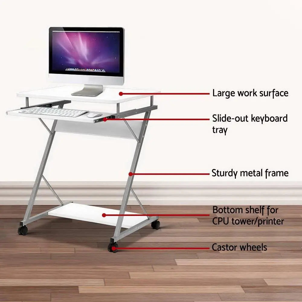 Artiss Metal Pull Out Table Desk - White Deals499