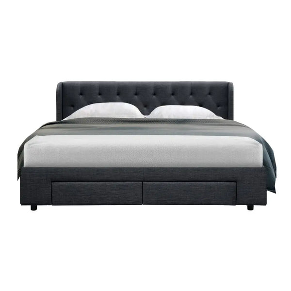Artiss Mila Bed Frame Storage Drawers Fabric - Charcoal King Deals499