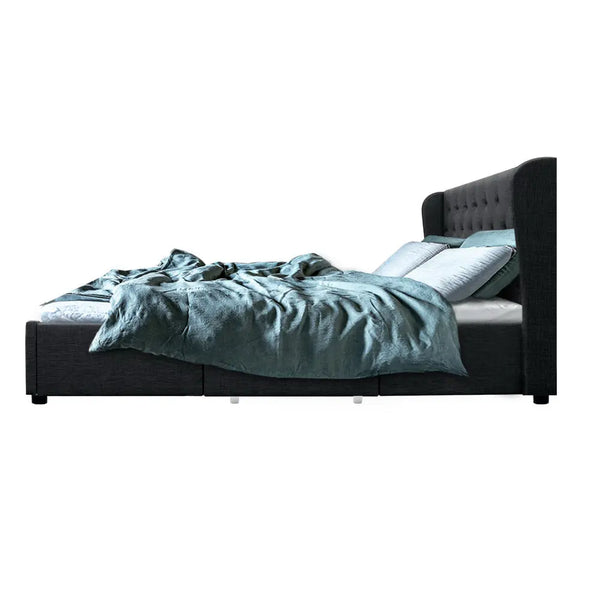 Artiss Mila Bed Frame Storage Drawers Fabric - Charcoal King Deals499