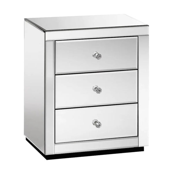 Artiss Mirrored Bedside Table Drawers Furniture Mirror Glass Presia Silver Deals499