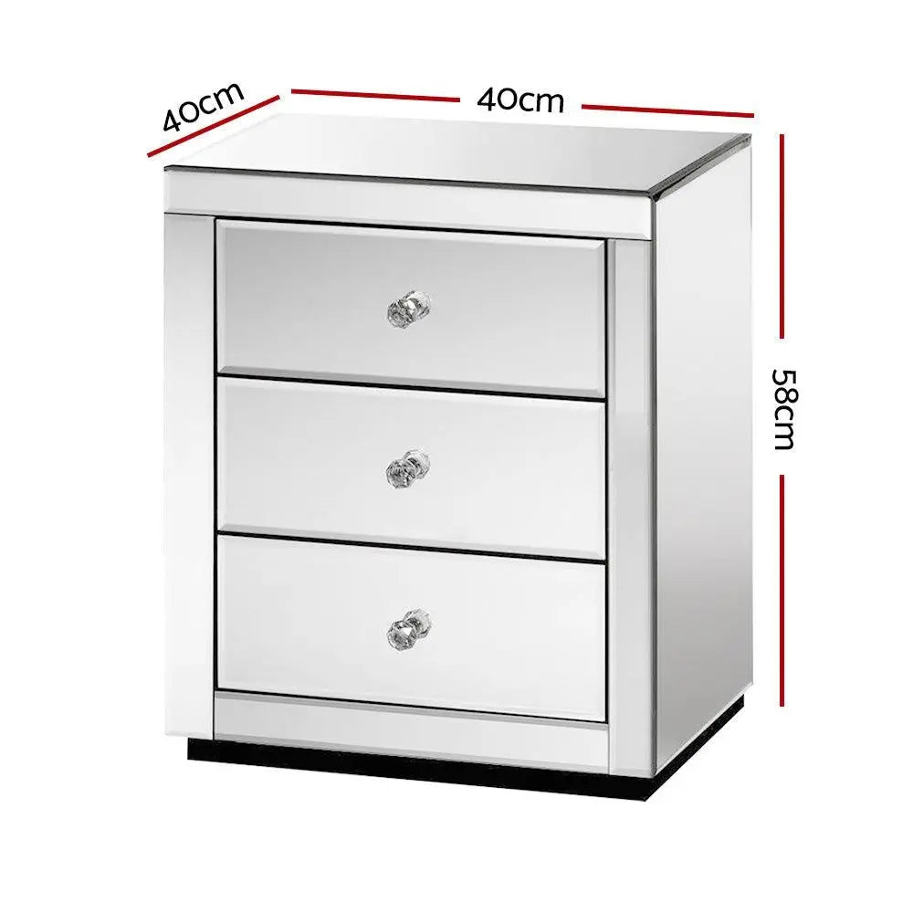 Artiss Mirrored Bedside Table Drawers Furniture Mirror Glass Presia Silver Deals499