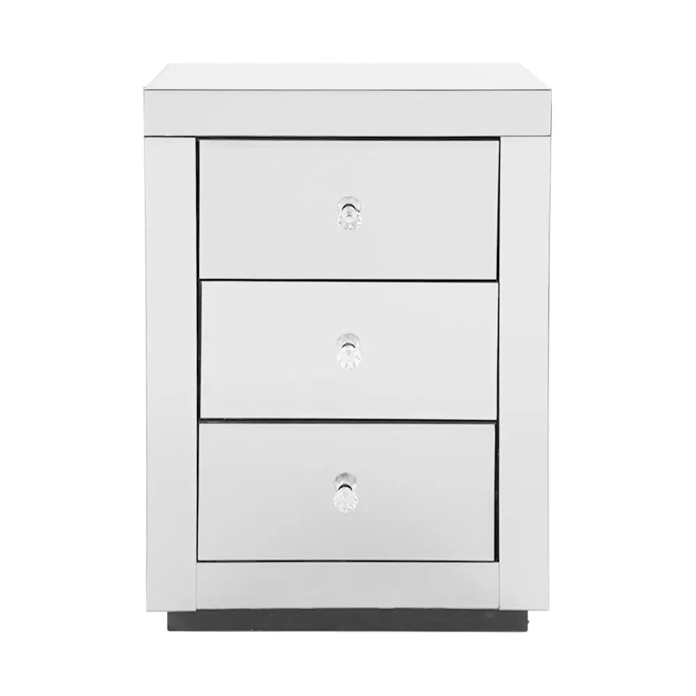 Artiss Mirrored Bedside Table Drawers Furniture Mirror Glass Presia Silver Deals499