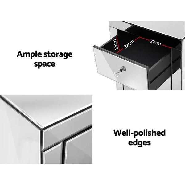 Artiss Mirrored Bedside Table Drawers Furniture Mirror Glass Presia Silver Deals499