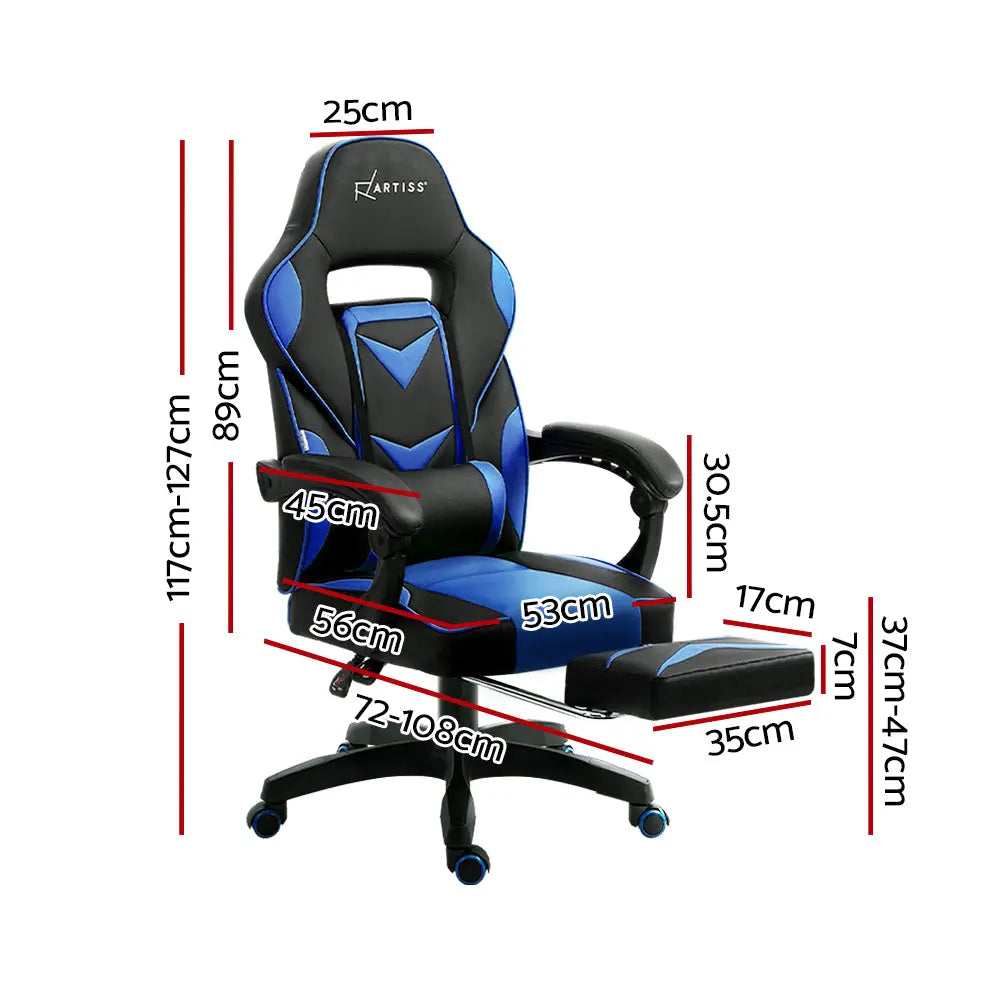 Artiss Office Chair Computer Desk Gaming Chair Study Home Work Recliner Black Blue Deals499