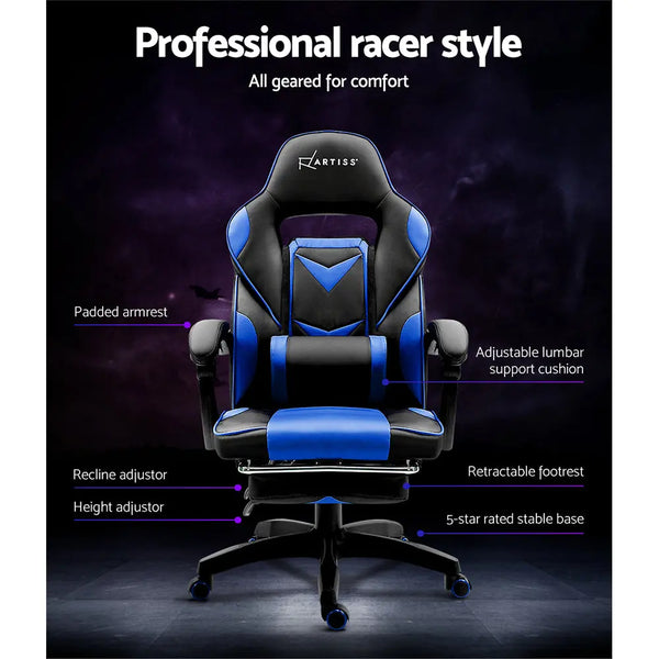 Artiss Office Chair Computer Desk Gaming Chair Study Home Work Recliner Black Blue Deals499