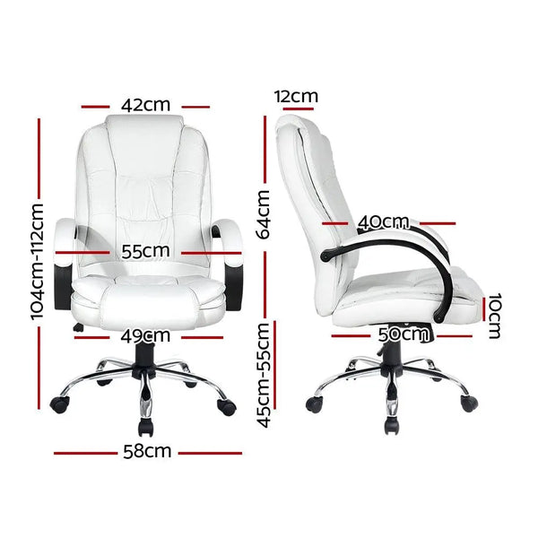 Artiss Office Chair Gaming Computer Chairs Executive PU Leather Seating White Deals499
