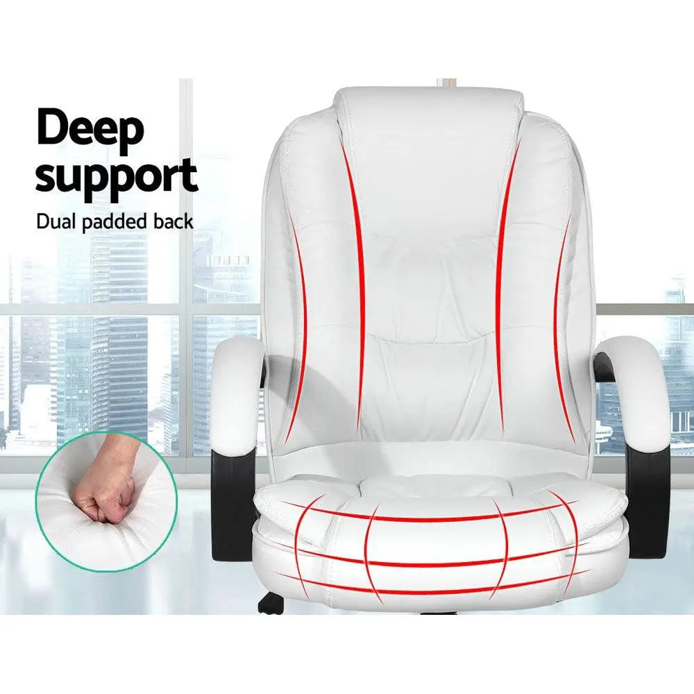 Artiss Office Chair Gaming Computer Chairs Executive PU Leather Seating White Deals499
