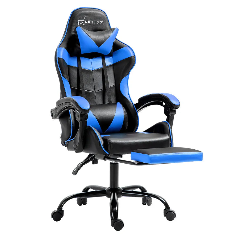 Artiss Office Chair Leather Gaming Chairs Footrest Recliner Study Work Blue Deals499