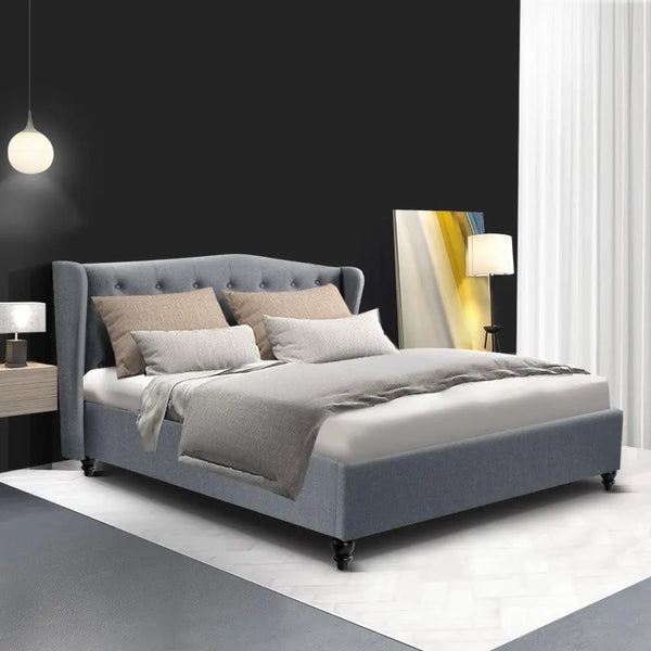 Artiss Pier Bed Frame Fabric - Grey Double Deals499