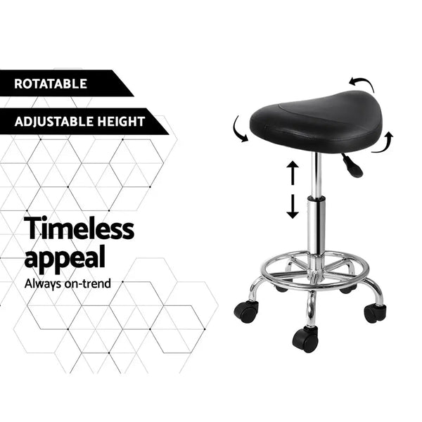 Artiss Saddle Salon Stool Black PU Swivel Barber Hair Dress Chair Hydraulic Lift Deals499
