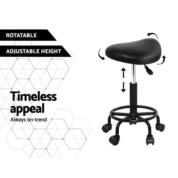 Artiss Saddle Stool Salon Chair Black Swivel Beauty Barber Hairdressing Gas Lift Deals499