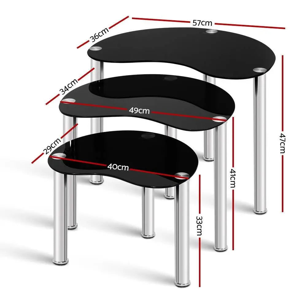 Artiss Set Of 3 Glass Coffee Tables - Black Deals499