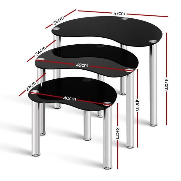 Artiss Set Of 3 Glass Coffee Tables - Black Deals499