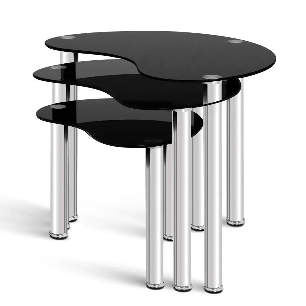 Artiss Set Of 3 Glass Coffee Tables - Black Deals499