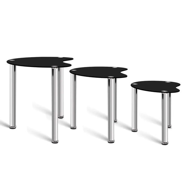 Artiss Set Of 3 Glass Coffee Tables - Black Deals499