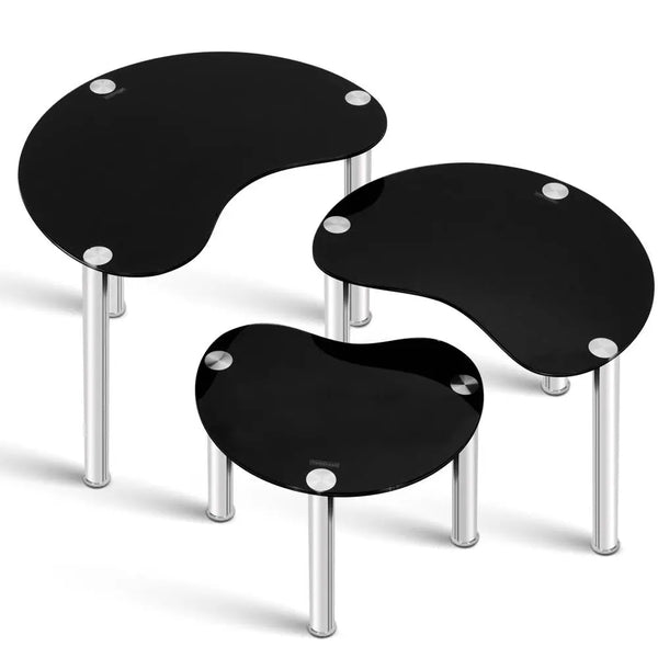 Artiss Set Of 3 Glass Coffee Tables - Black Deals499