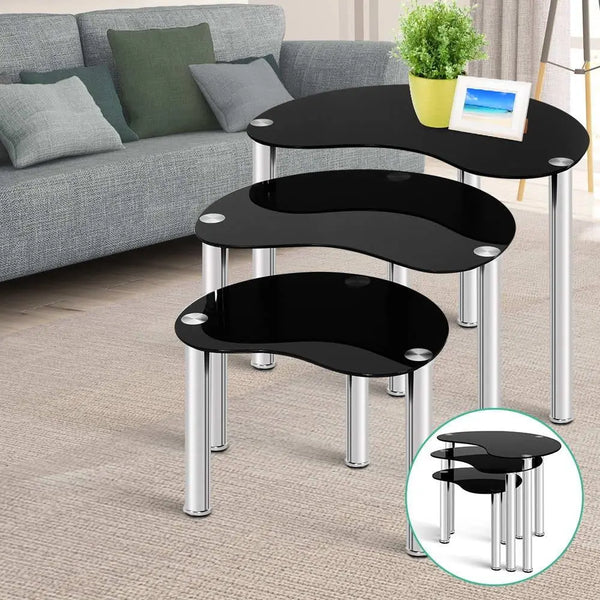 Artiss Set Of 3 Glass Coffee Tables - Black Deals499