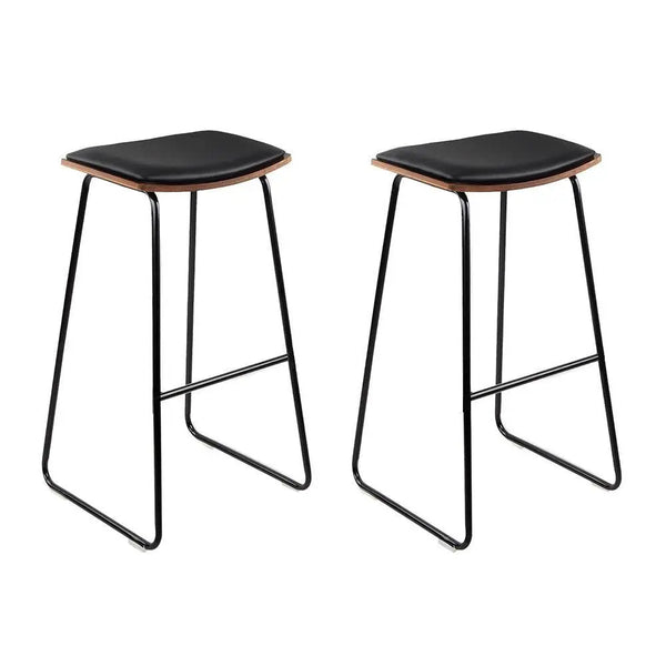 Artiss Set of 2 Backless PU Leather Bar Stools - Black and Wood Deals499