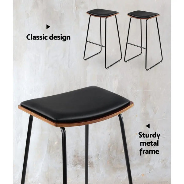 Artiss Set of 2 Backless PU Leather Bar Stools - Black and Wood Deals499