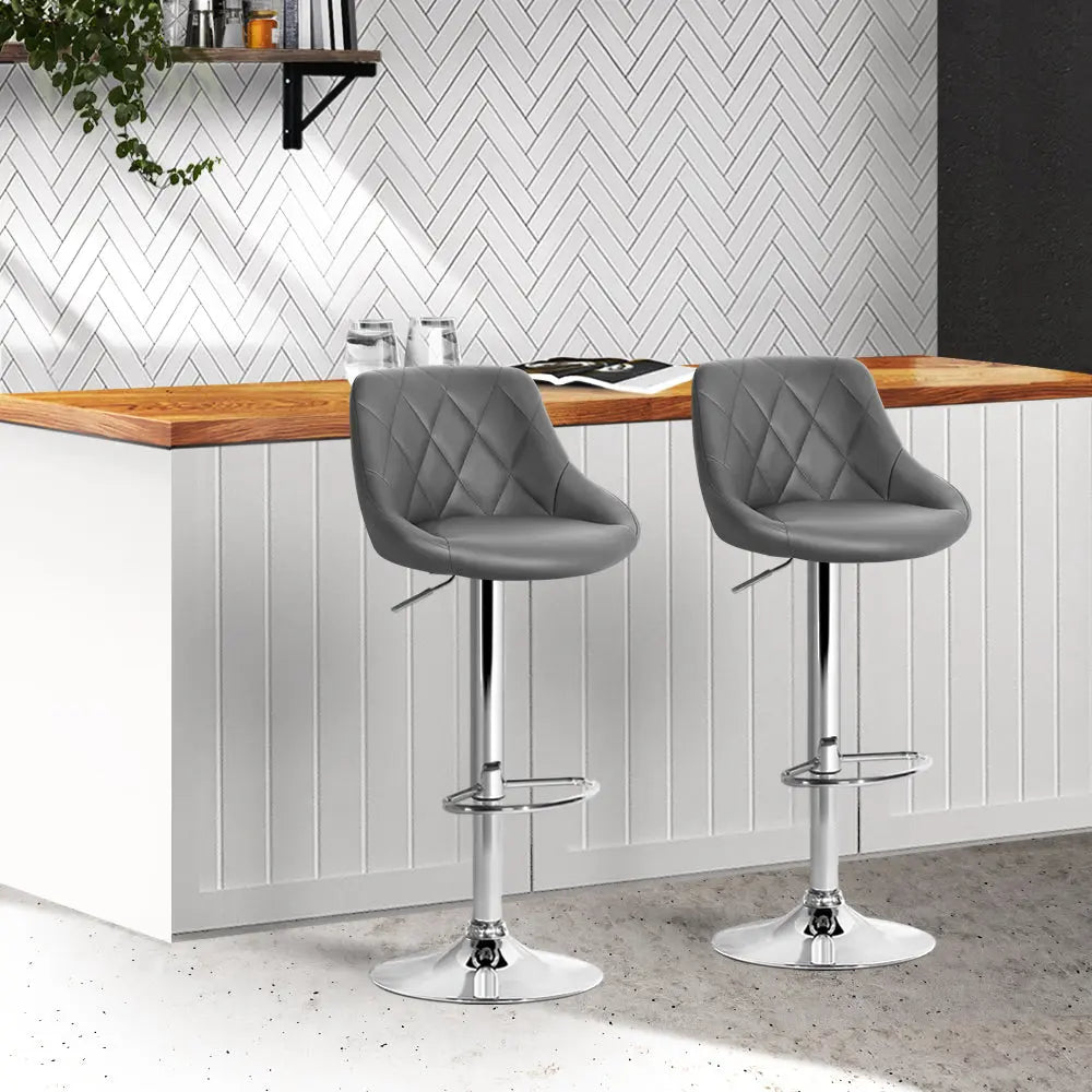 Artiss Set of 2 Bar Stools PU Leather Diamond Style - Grey Deals499