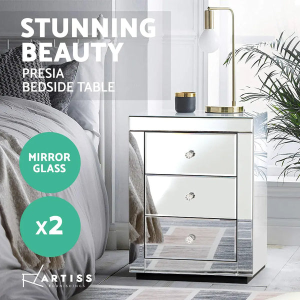 Artiss Set of 2 Bedside Tables Drawers Mirrored Side End Table Cabinet Nightstand Deals499