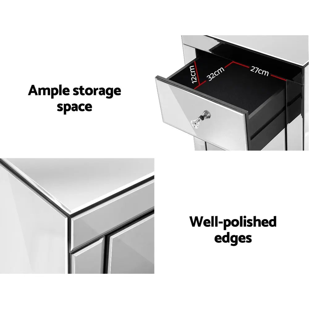 Artiss Set of 2 Bedside Tables Drawers Mirrored Side End Table Cabinet Nightstand Deals499