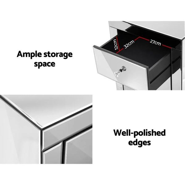 Artiss Set of 2 Bedside Tables Drawers Mirrored Side End Table Cabinet Nightstand Deals499