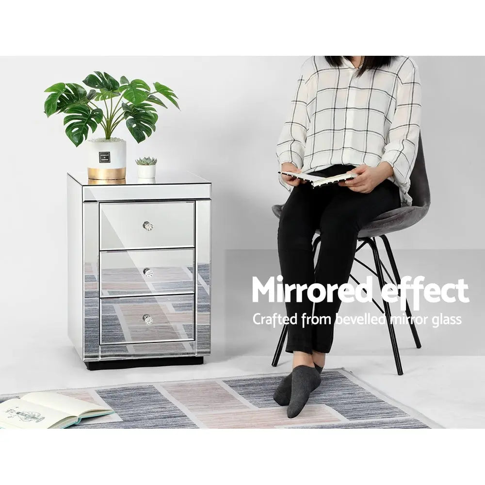 Artiss Set of 2 Bedside Tables Drawers Mirrored Side End Table Cabinet Nightstand Deals499