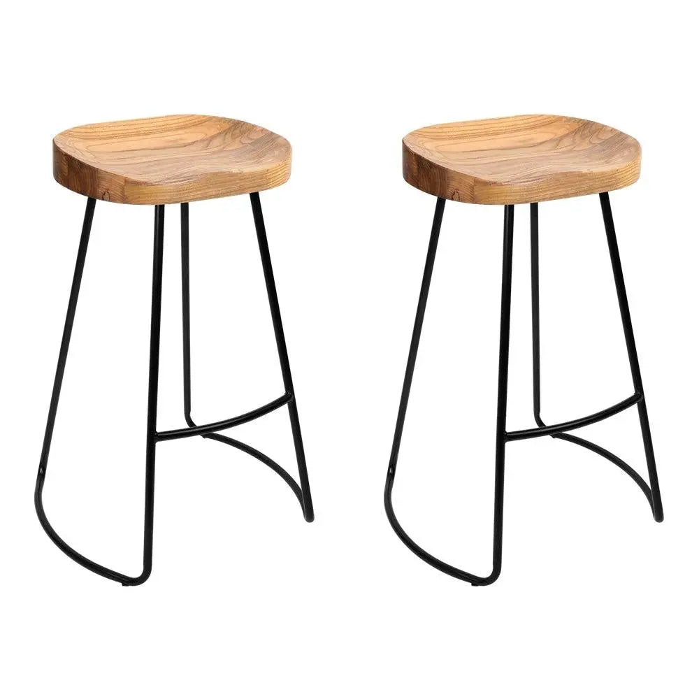 Artiss Set of 2 Elm Wood Backless Bar Stools 65cm - Black and Light Natural Deals499