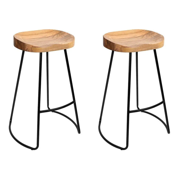 Artiss Set of 2 Elm Wood Backless Bar Stools 65cm - Black and Light Natural Deals499