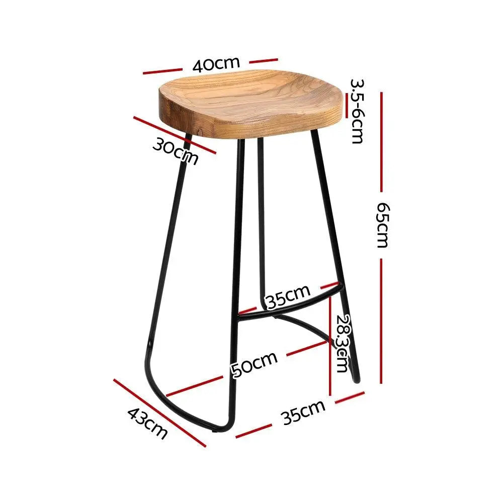 Artiss Set of 2 Elm Wood Backless Bar Stools 65cm - Black and Light Natural Deals499